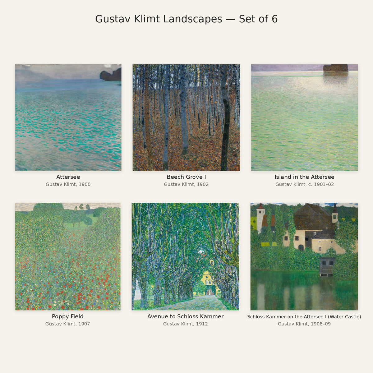 Gustav Klimt Landscapes Gallery Wall Set of 6 — all paintings in the set