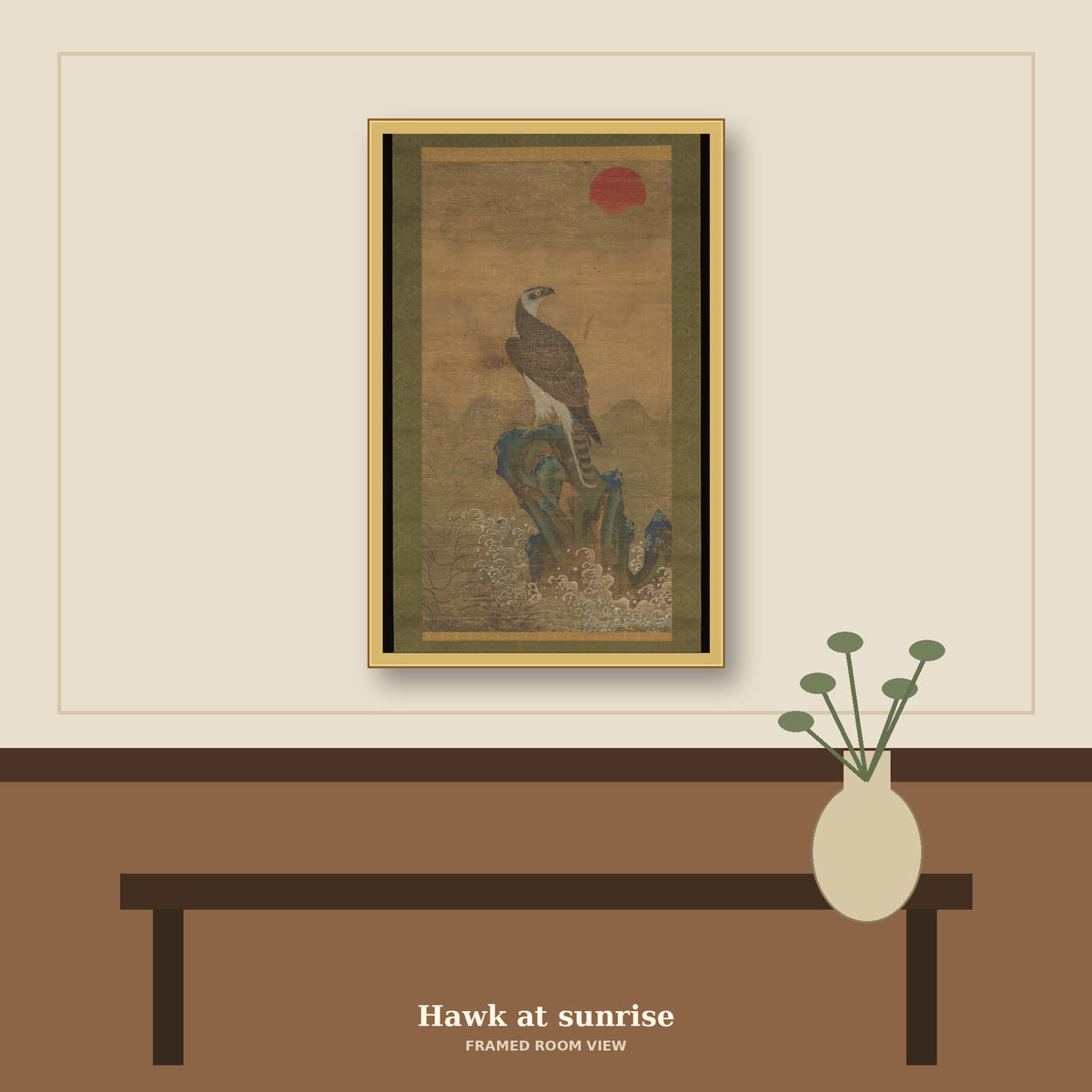Hawk at sunrise by Jeong Hong-Rae 정홍래 鄭弘來, room mockup
