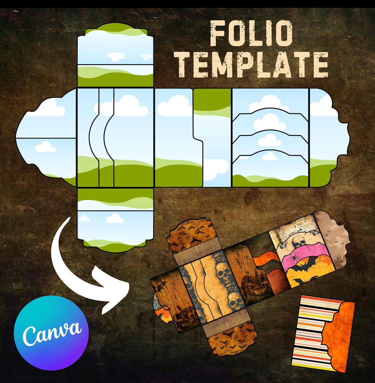 Folio 1 Canva Template – Custom Junk Journal Folio Kit with Pocket Inserts, Commercial Use