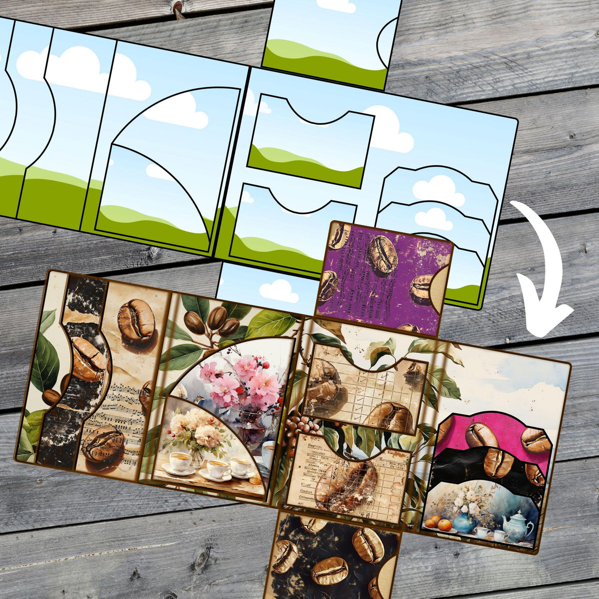 Folio 5 Canva Template – Cross-Fold Junk Journal Folio Kit with Pockets, Commercial Use