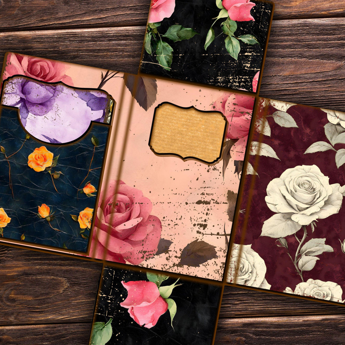 Folio 5 Canva Template – Cross-Fold Junk Journal Folio Kit with Pockets, Commercial Use