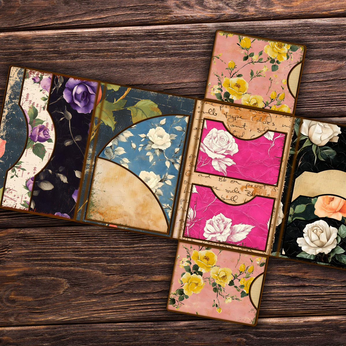 Folio 5 Canva Template – Cross-Fold Junk Journal Folio Kit with Pockets, Commercial Use