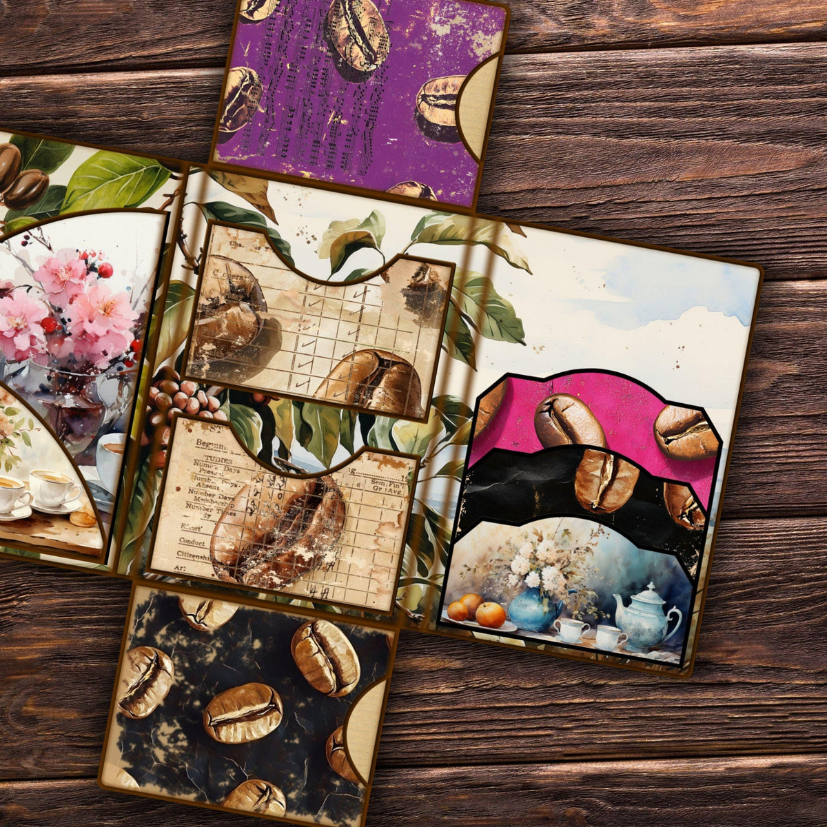 Folio 5 Canva Template – Cross-Fold Junk Journal Folio Kit with Pockets, Commercial Use