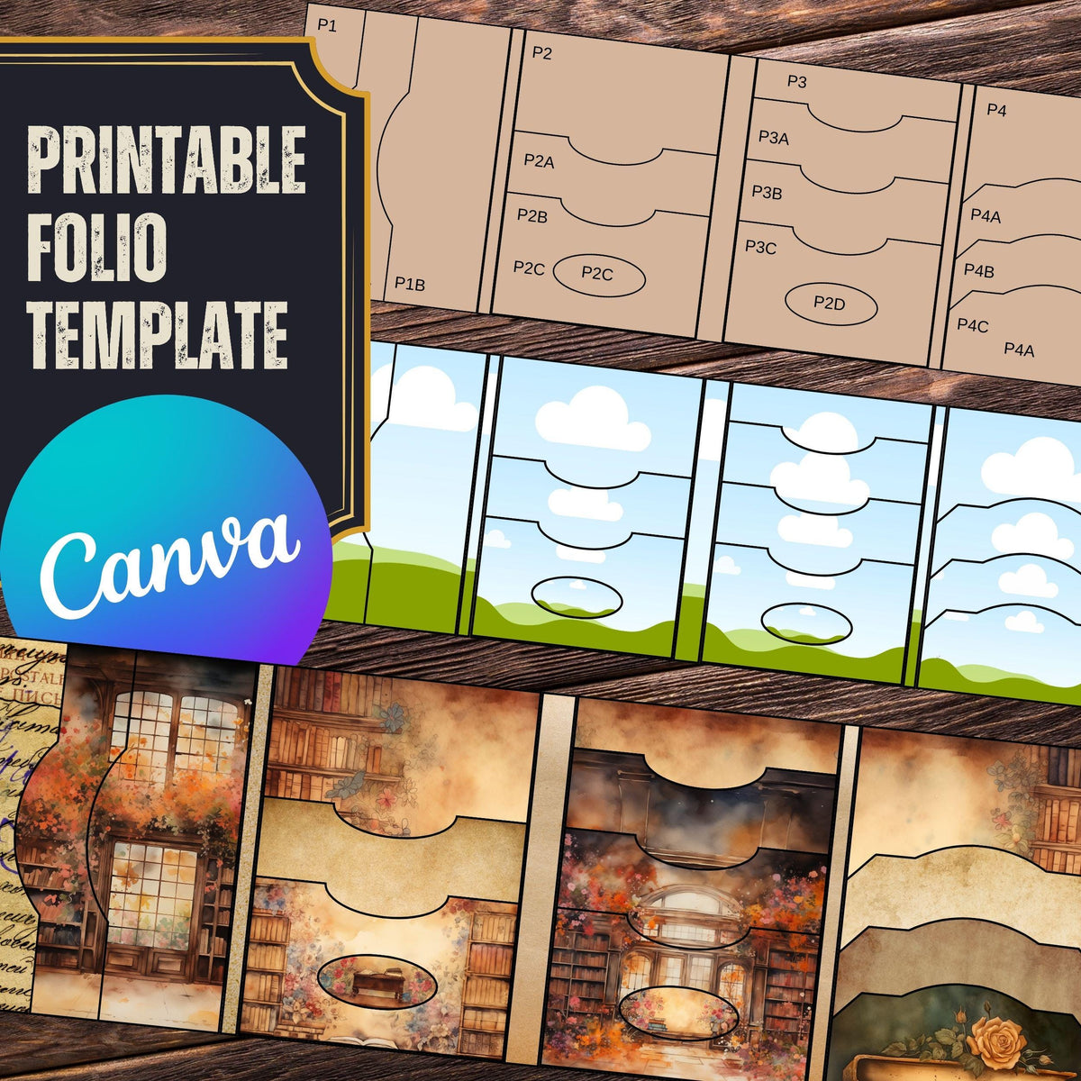 Folio 8 Canva Template – 5" x 7" Junk Journal Folio Kit with Layered Pockets, Commercial Use