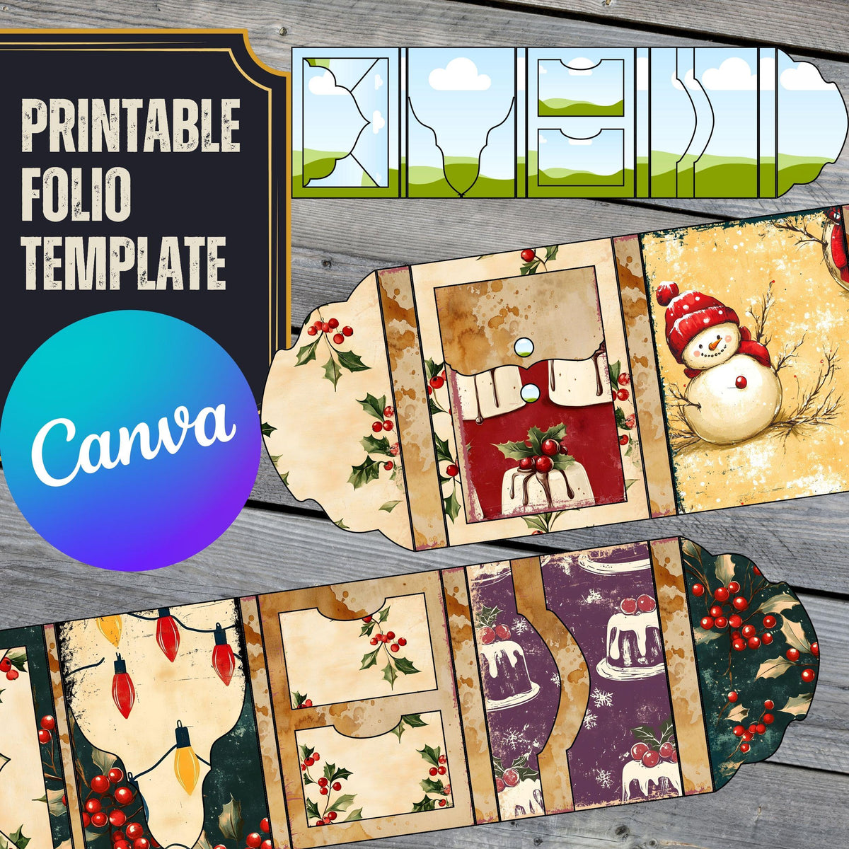 Folio 9 Canva Template – 4.5" x 6" Junk Journal Folio Kit, Commercial Use