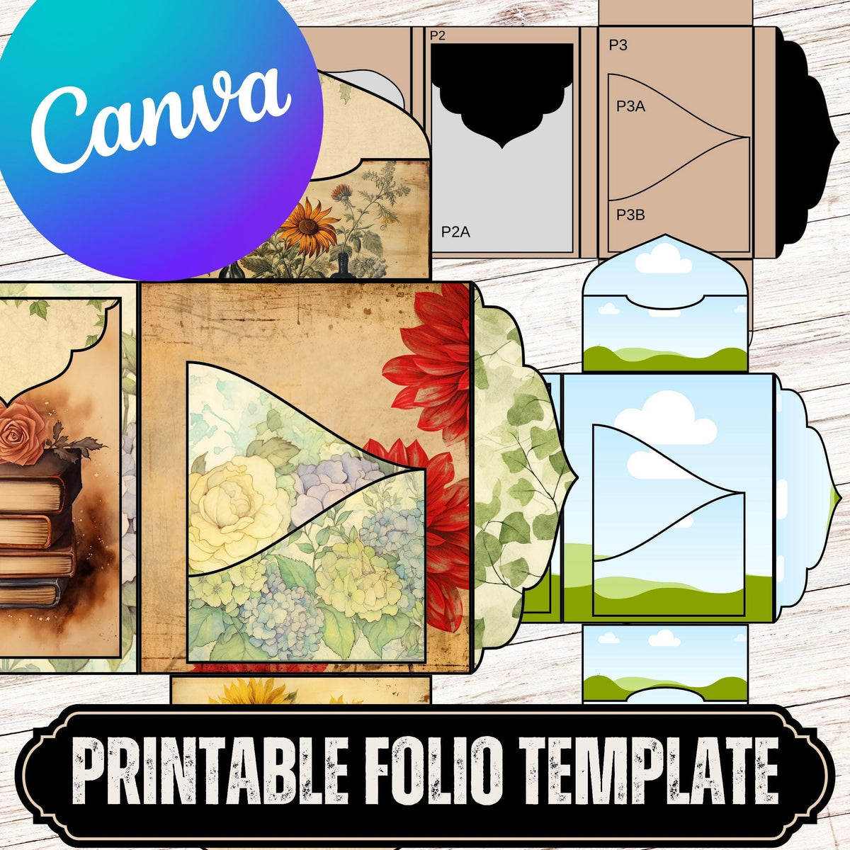 Folio 15 Canva Template – Junk Journal Folio with Frames & Tags, Commercial Use