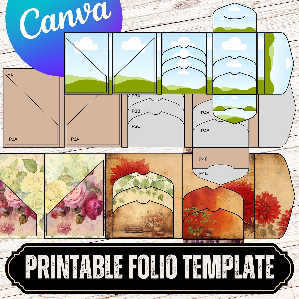 Folio 16 Canva Template – Junk Journal & Scrapbook Folio Kit, Commercial Use