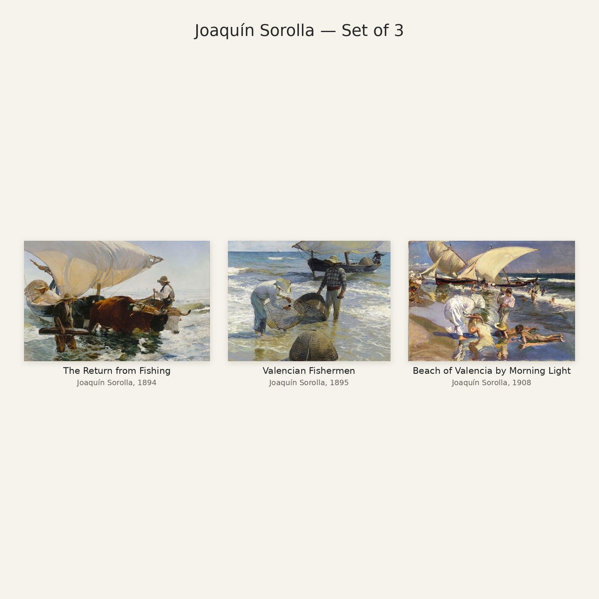 Joaquin Sorolla Gallery Wall Set of 3 — all paintings in the set