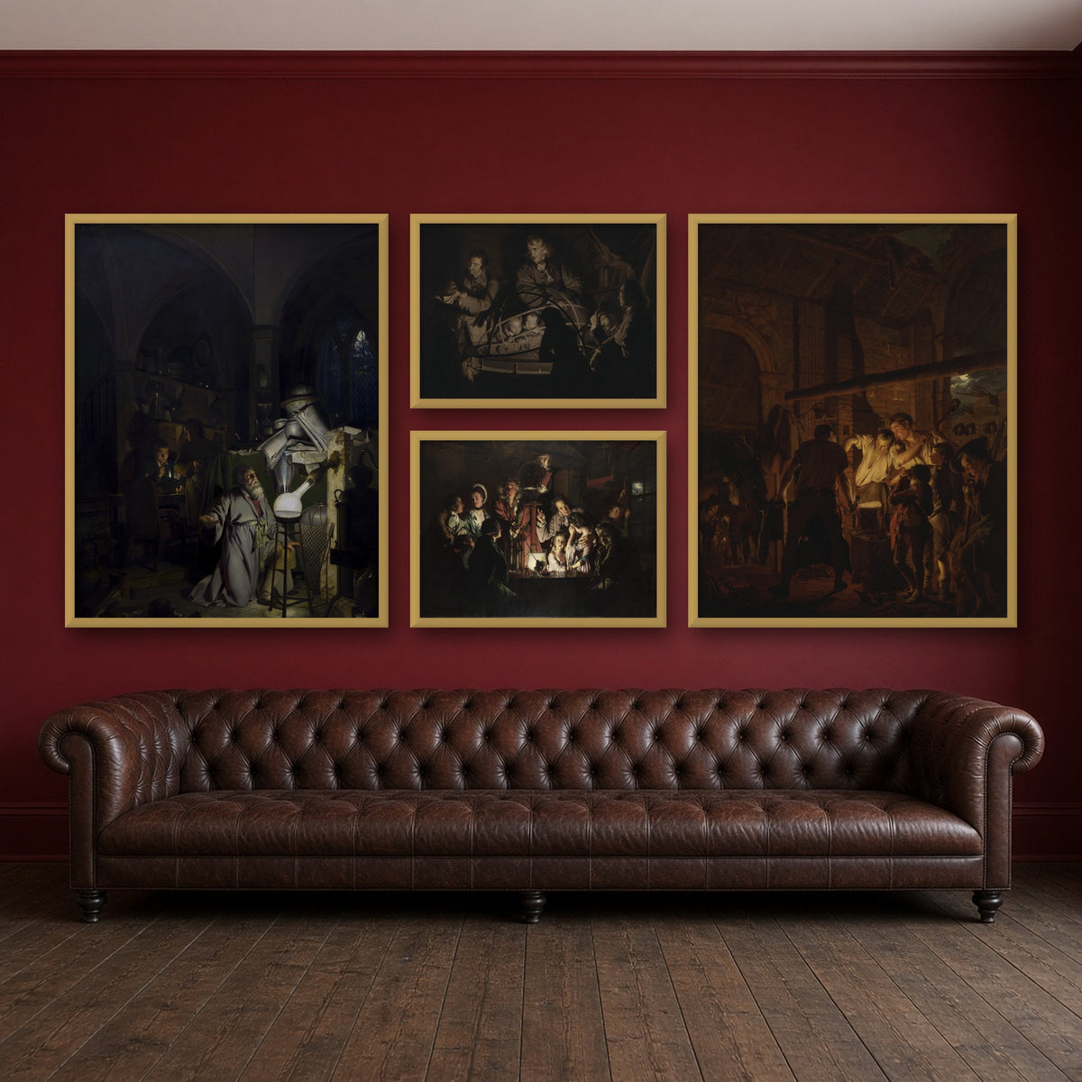 Joseph Wright of Derby Candlelight Gallery Wall Set of 4 — gallery wall mockup, alternative arrangement