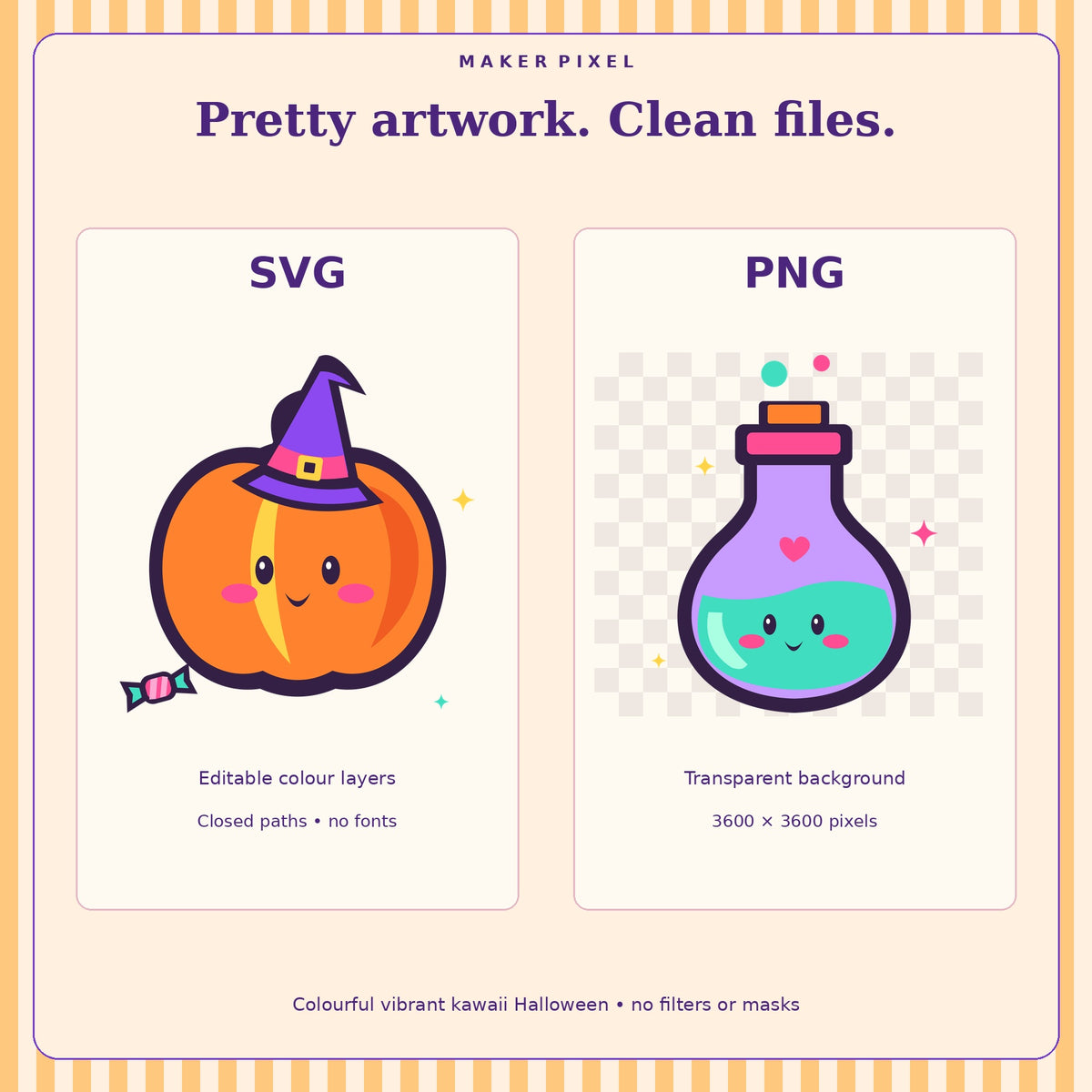 Kawaii Candy Halloween SVG + PNG Pack – 6 Vibrant Cute Characters
