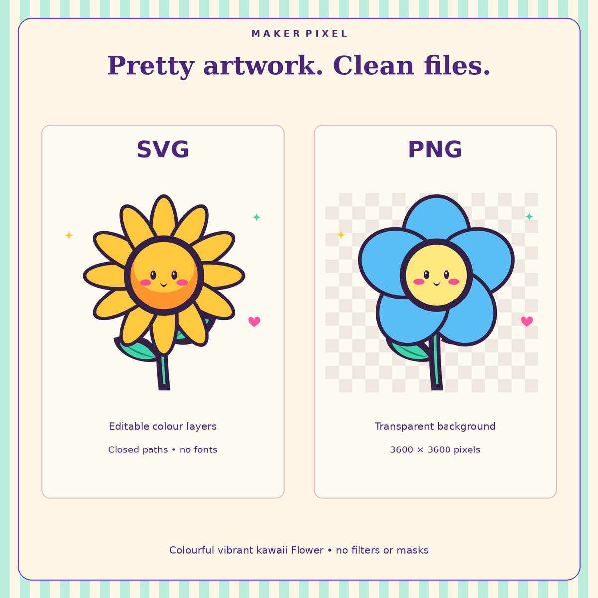 Kawaii Flower Friends SVG + PNG Pack – 6 Cute Floral Characters