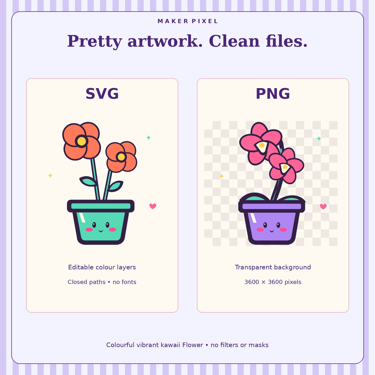 Kawaii Potted Blooms SVG + PNG Pack – 6 Happy Flower Pots