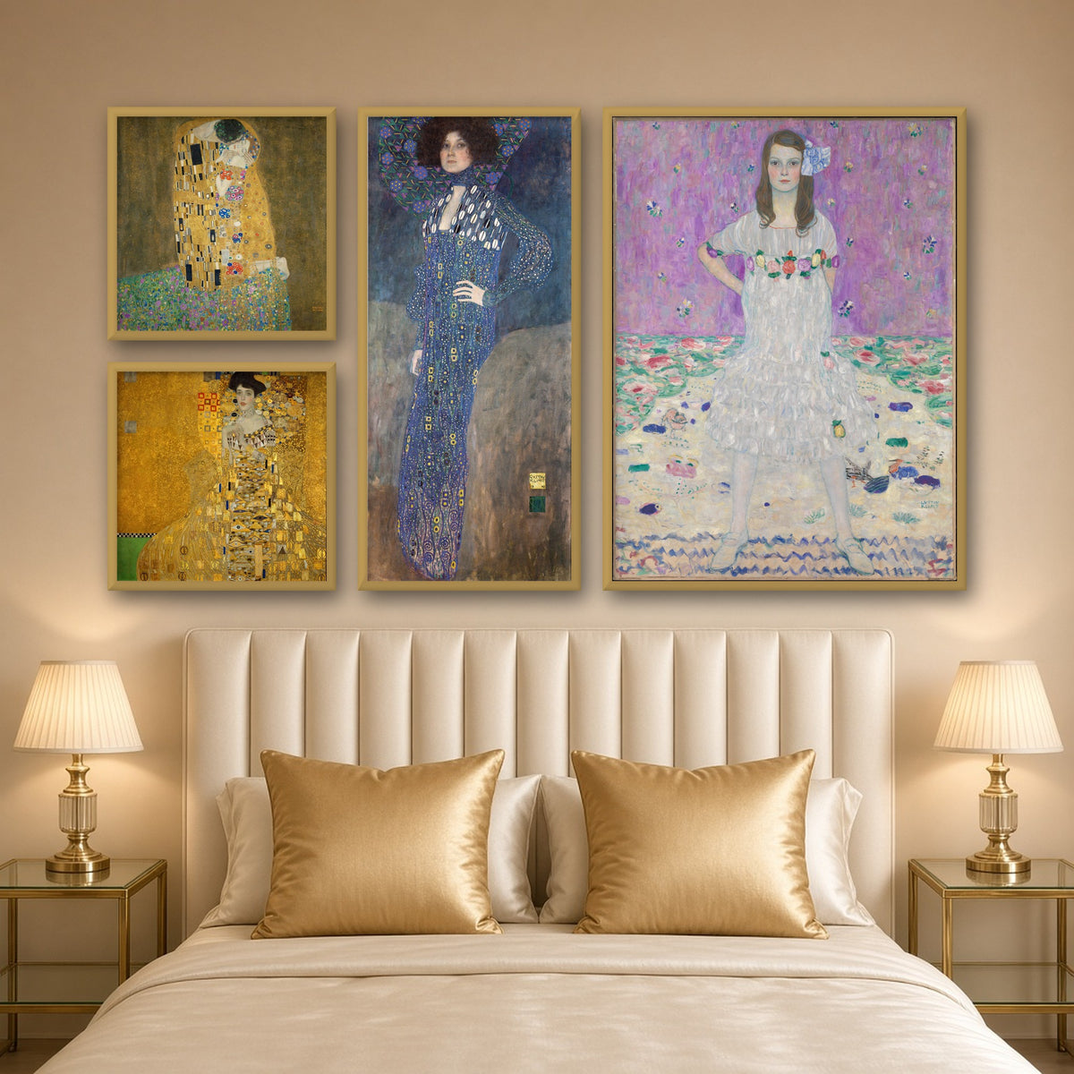 Klimt Gold Gallery Wall Set of 4 — gallery wall mockup, alternative arrangement