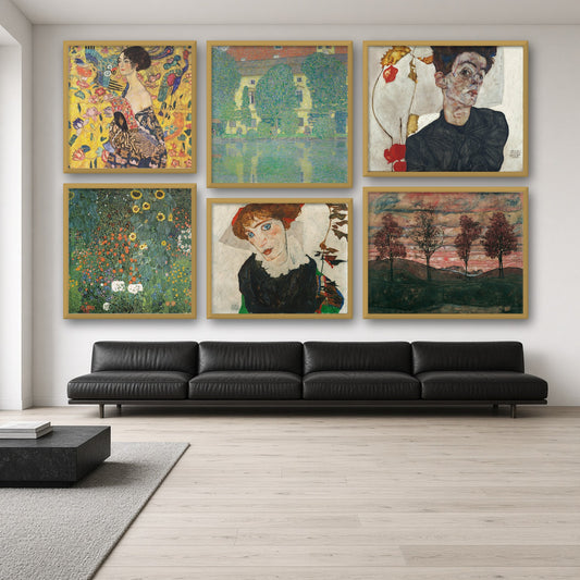 Klimt and Schiele Vienna Secession Gallery Wall Set of 6 — gallery wall mockup, alternative arrangement