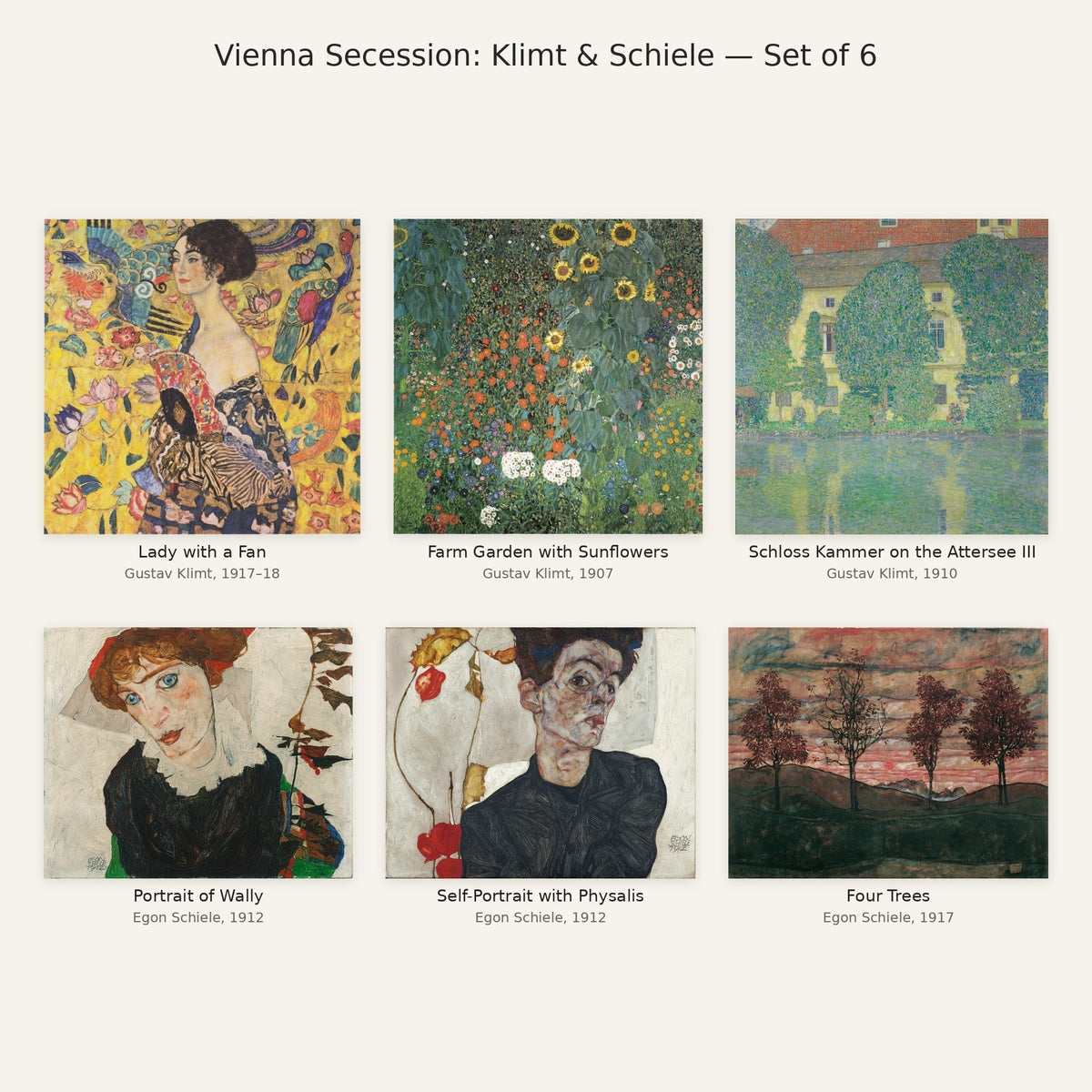 Klimt and Schiele Vienna Secession Gallery Wall Set of 6 — all paintings in the set