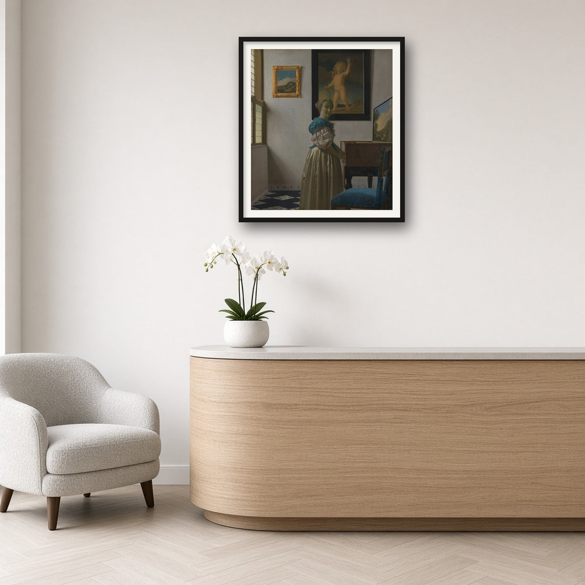 Lady Standing at a Virginal by Johannes Vermeer — framed art preview