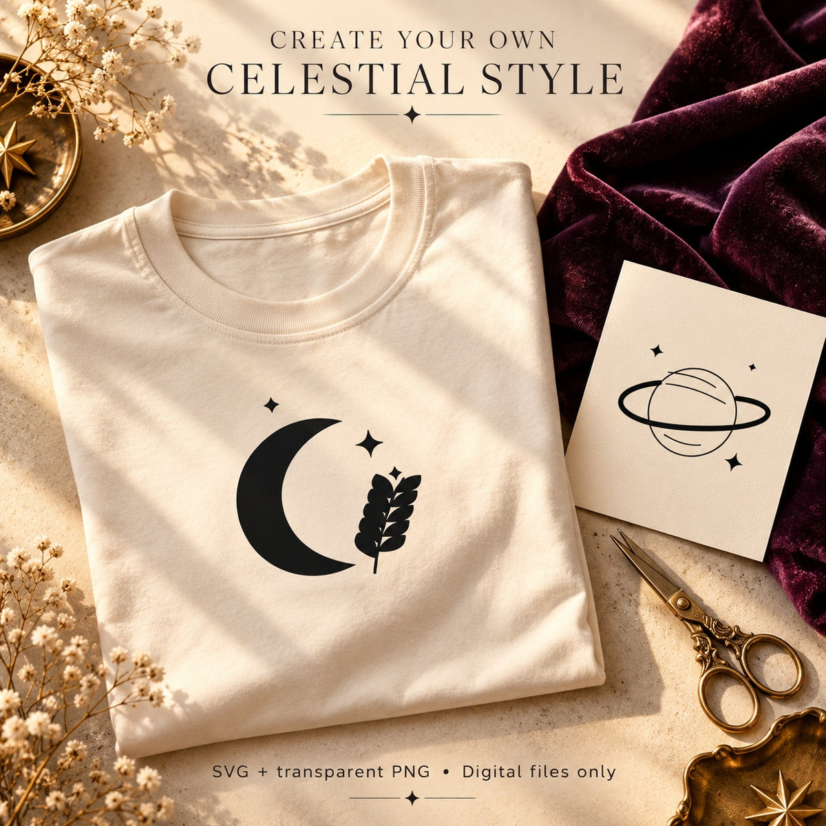 Celestial Atelier SVG Pack – 10 Celestial Designs + PNG