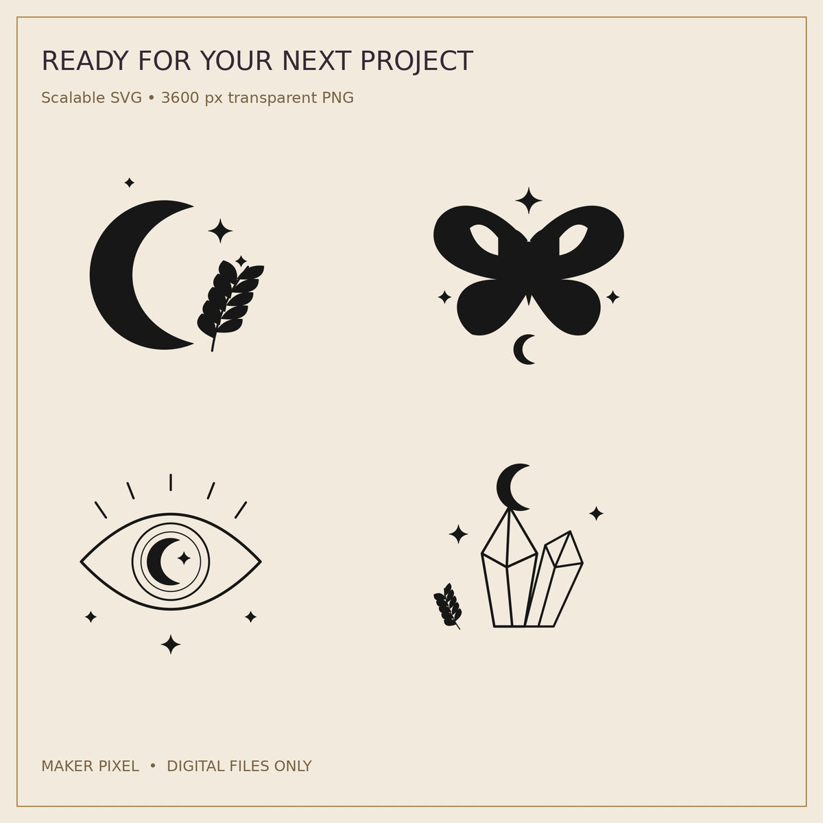 Celestial Atelier SVG Pack – 10 Celestial Designs + PNG