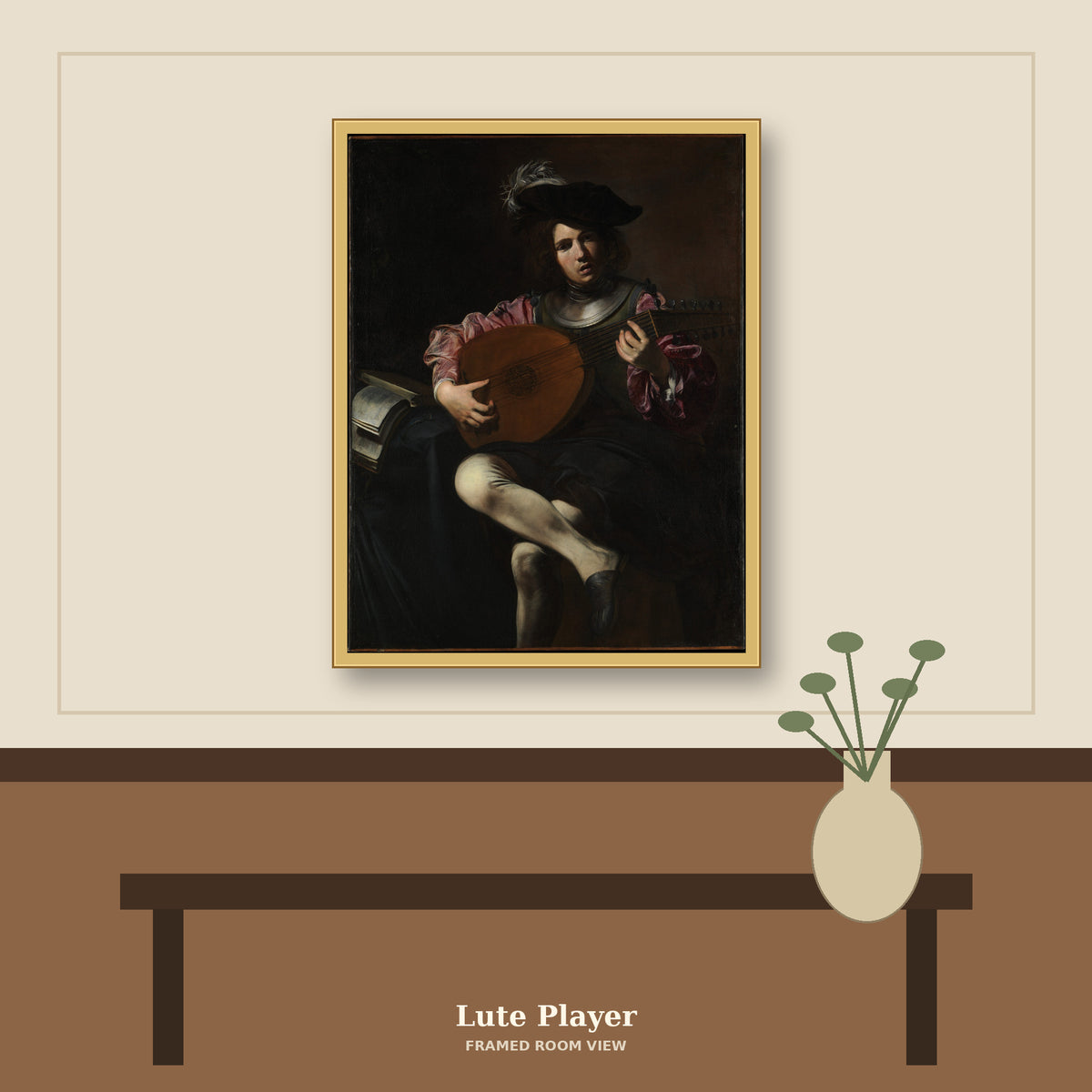 Lute Player by Valentin de Boulogne, room mockup