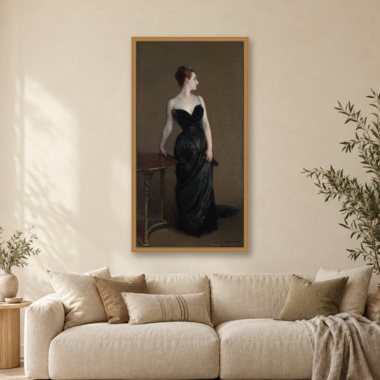 Madame X (Madame Pierre Gautreau) by John Singer Sargent — oak frame in a Scandi living room