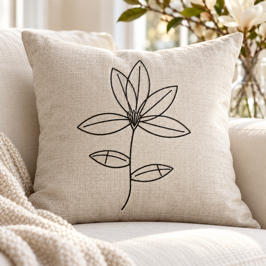 Magnolia botanical line drawing sublimated on a linen cushion