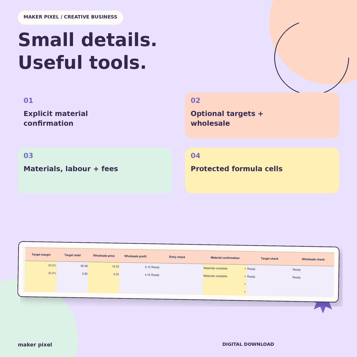 Maker's Margin Studio: material confirmation and optional pricing controls