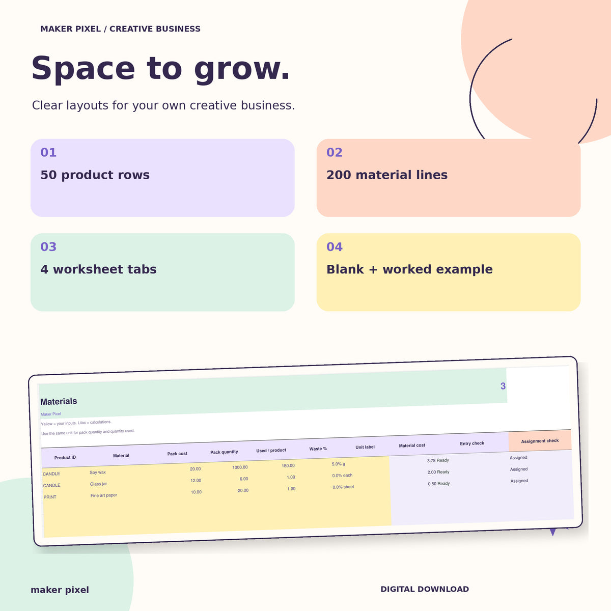 Maker's Margin Studio: workbook capacity