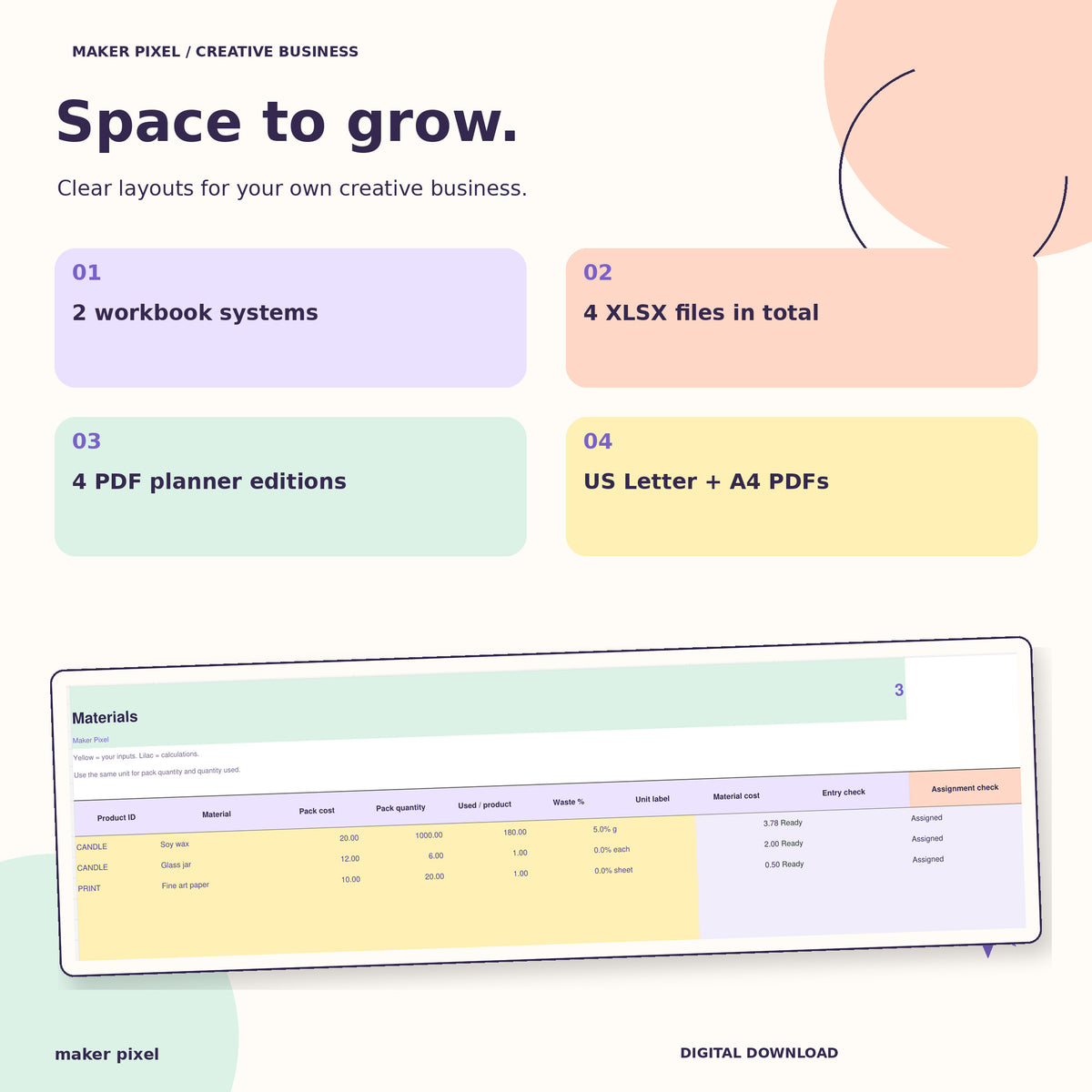 Maker Business Toolkit: capacity and input tables