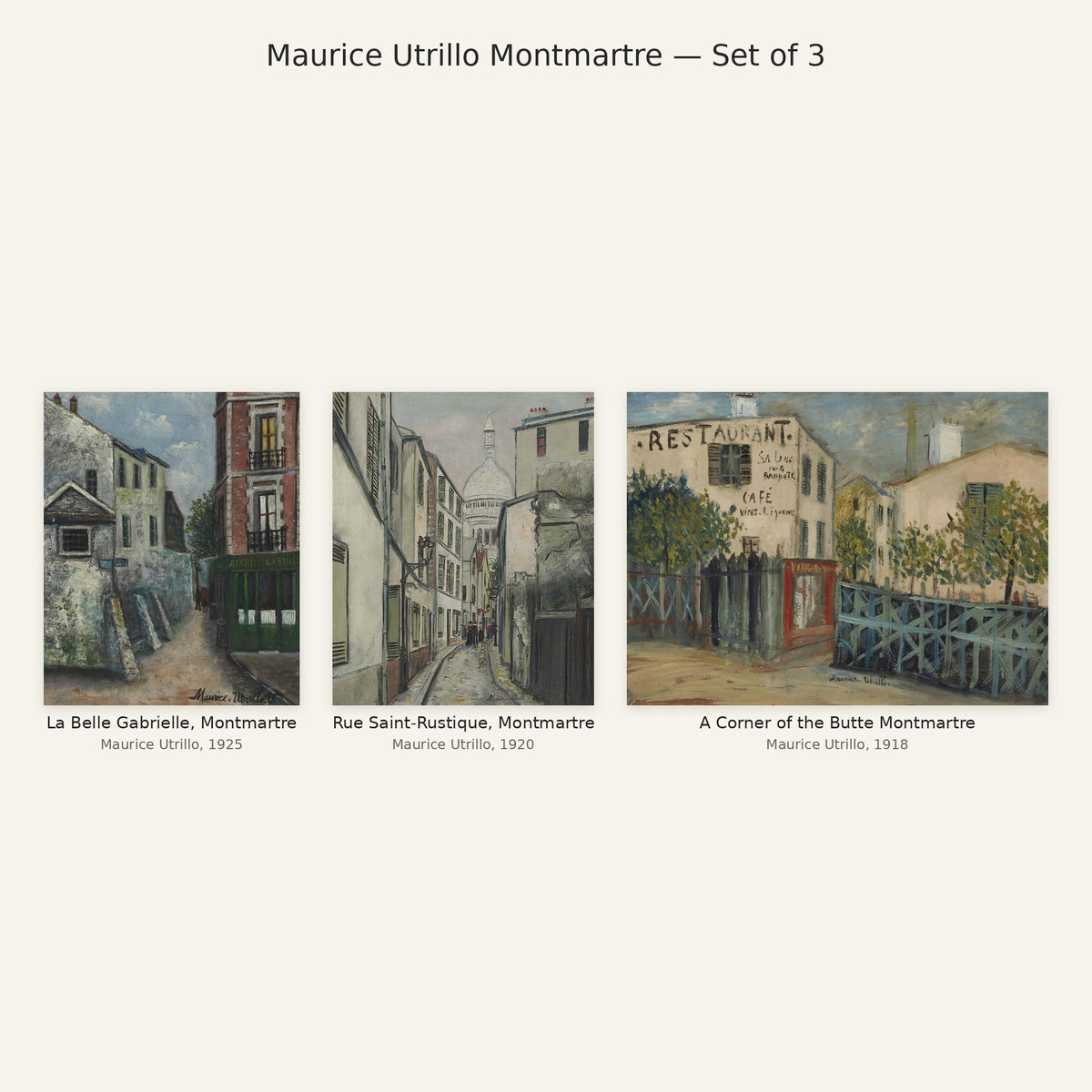Maurice Utrillo Montmartre Gallery Wall Set of 3 — all paintings in the set