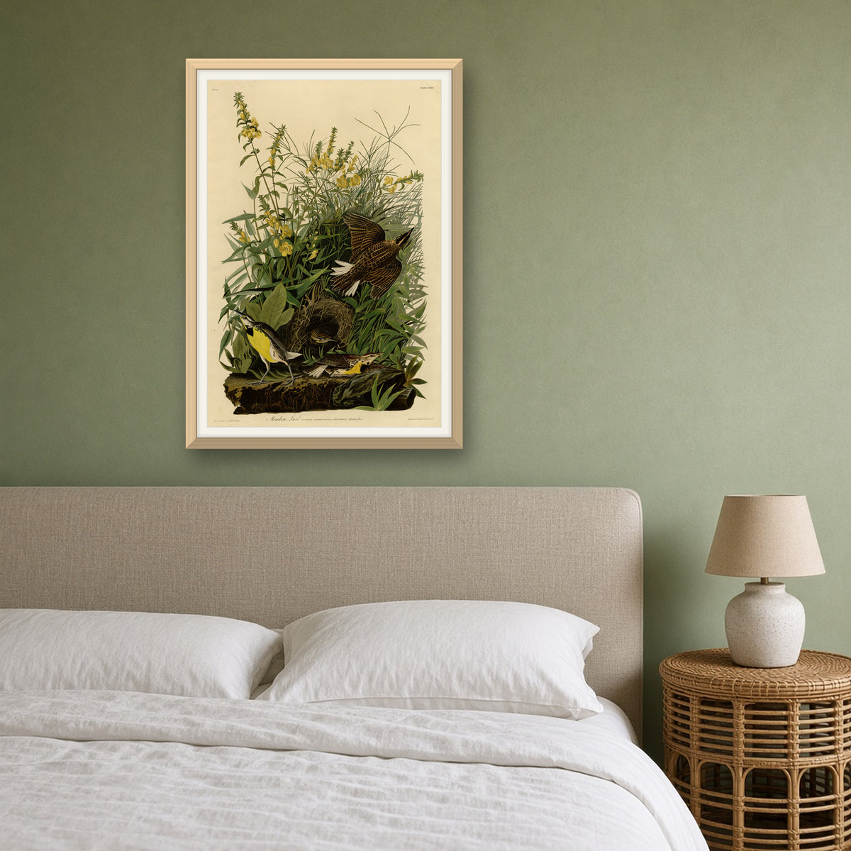 Meadow Lark, Plate 136 from Birds of America by John James Audubon — room mockup