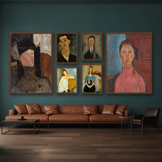 Modigliani Portraits Gallery Wall Set of 6 — gallery wall mockup, alternative arrangement