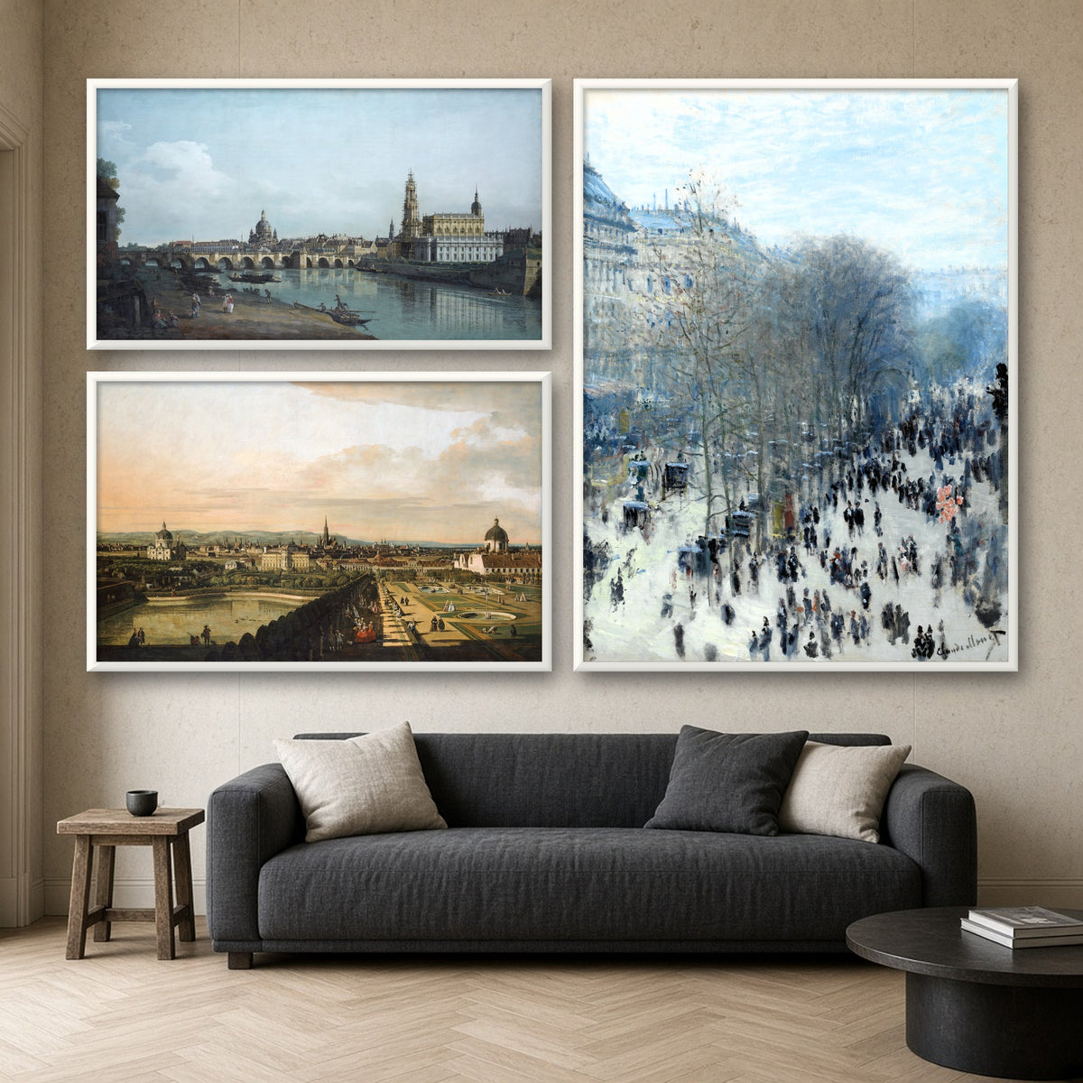 Old European Cityscapes Gallery Wall Set of 3 — gallery wall mockup, alternative arrangement