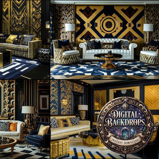 Opulent Art Deco digital photography backdrops, preview of the downloadable set