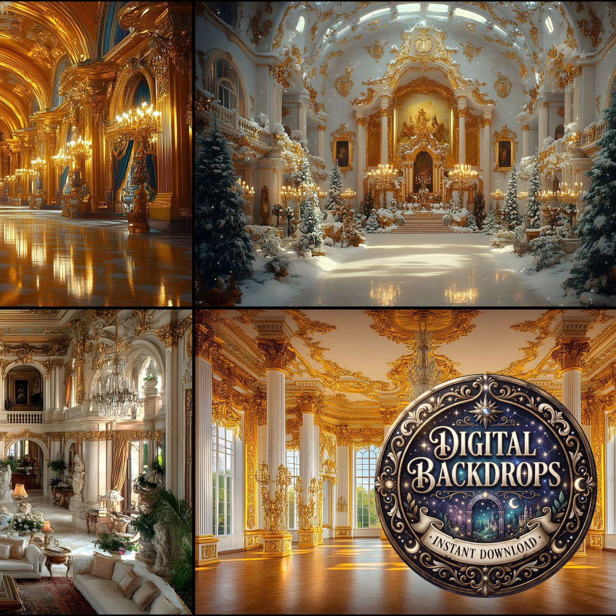 Opulent Baroque digital photography backdrops, preview of the downloadable set