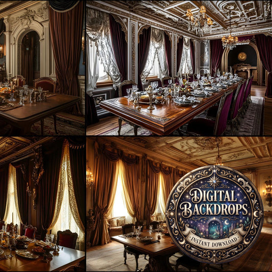 Opulent Dining Room digital photography backdrops, preview of the downloadable set