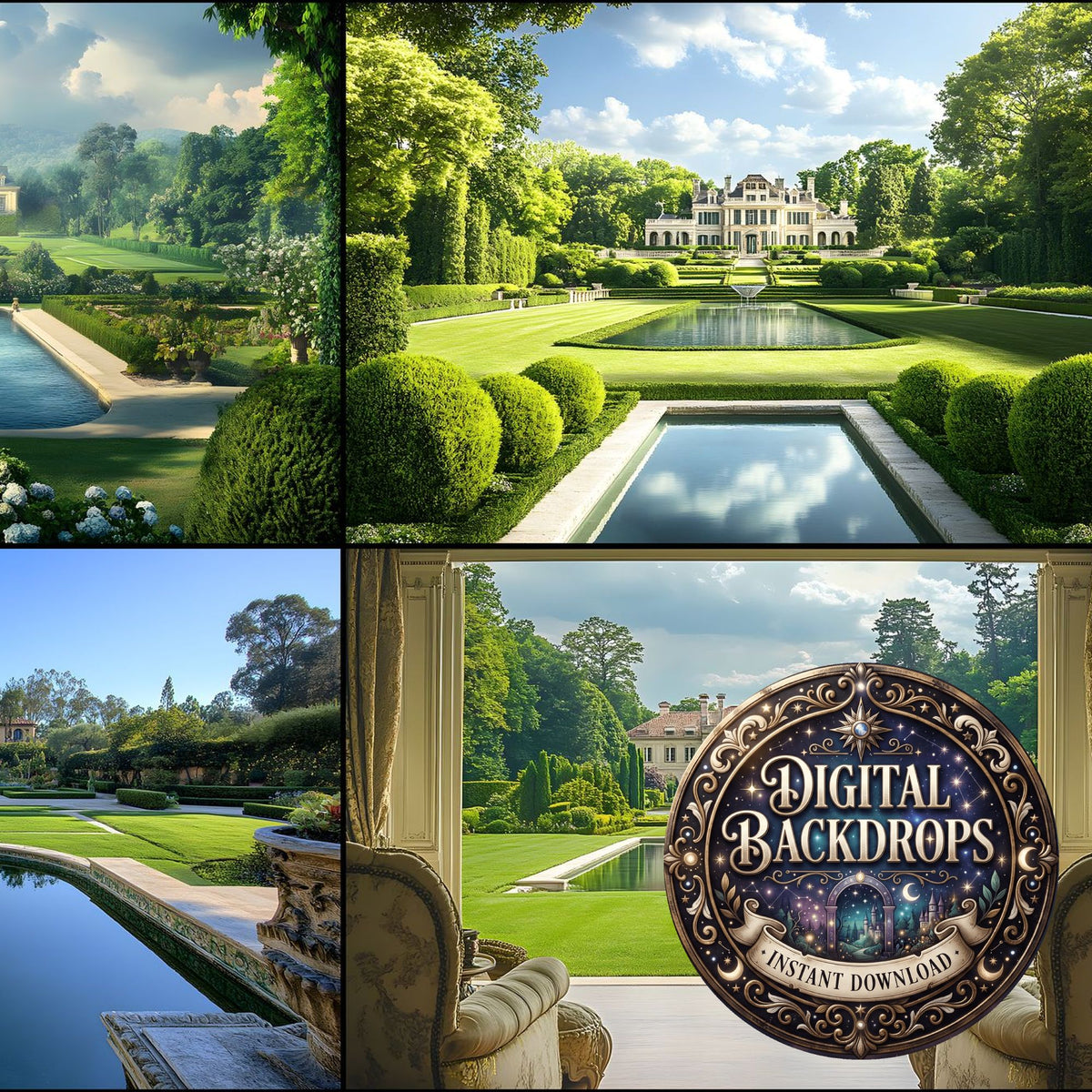 Opulent Estate View digital photography backdrops, preview of the downloadable set