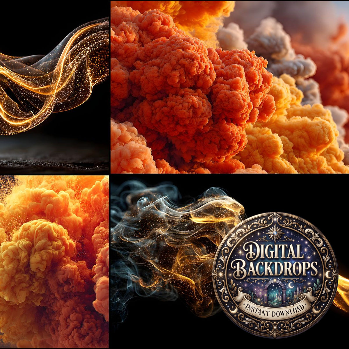 Orange Smoke Texture grunge digital photography backdrops, preview of the downloadable set
