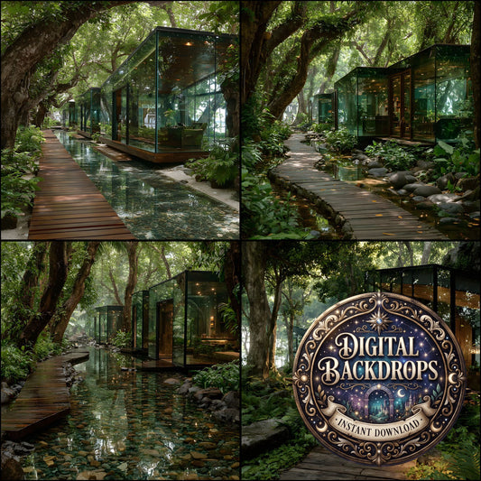 Peaceful Forest With Mushroom Houses Backdrop Images