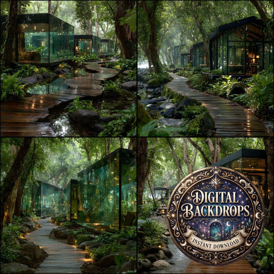 Peaceful Forest With Mushroom Houses Backdrop Images
