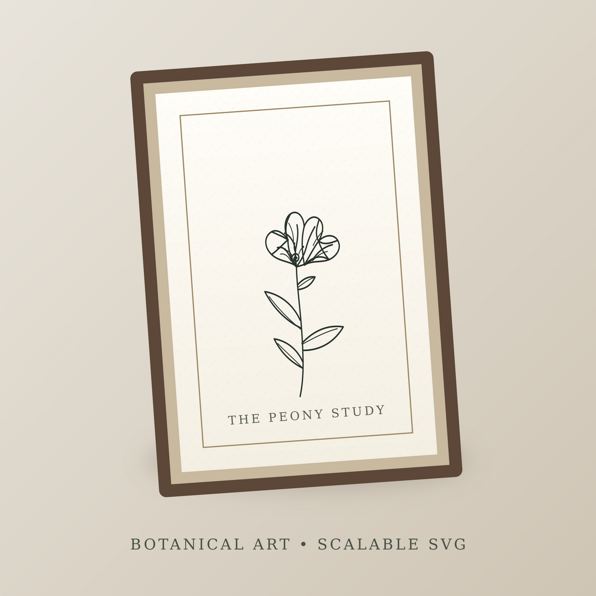 Peony black line drawing SVG shown as a framed print