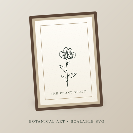 Peony black line drawing SVG shown as a framed print