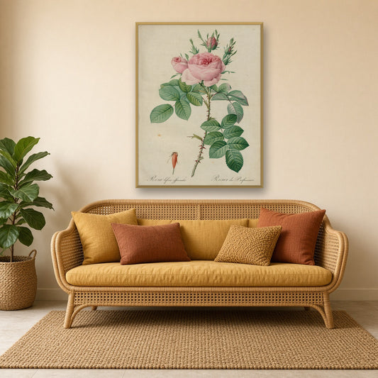 Perfumers' Rose (Rosa Bifera Officinalis), Plate 40 from Les Roses by Pierre-Joseph Redouté — room mockup