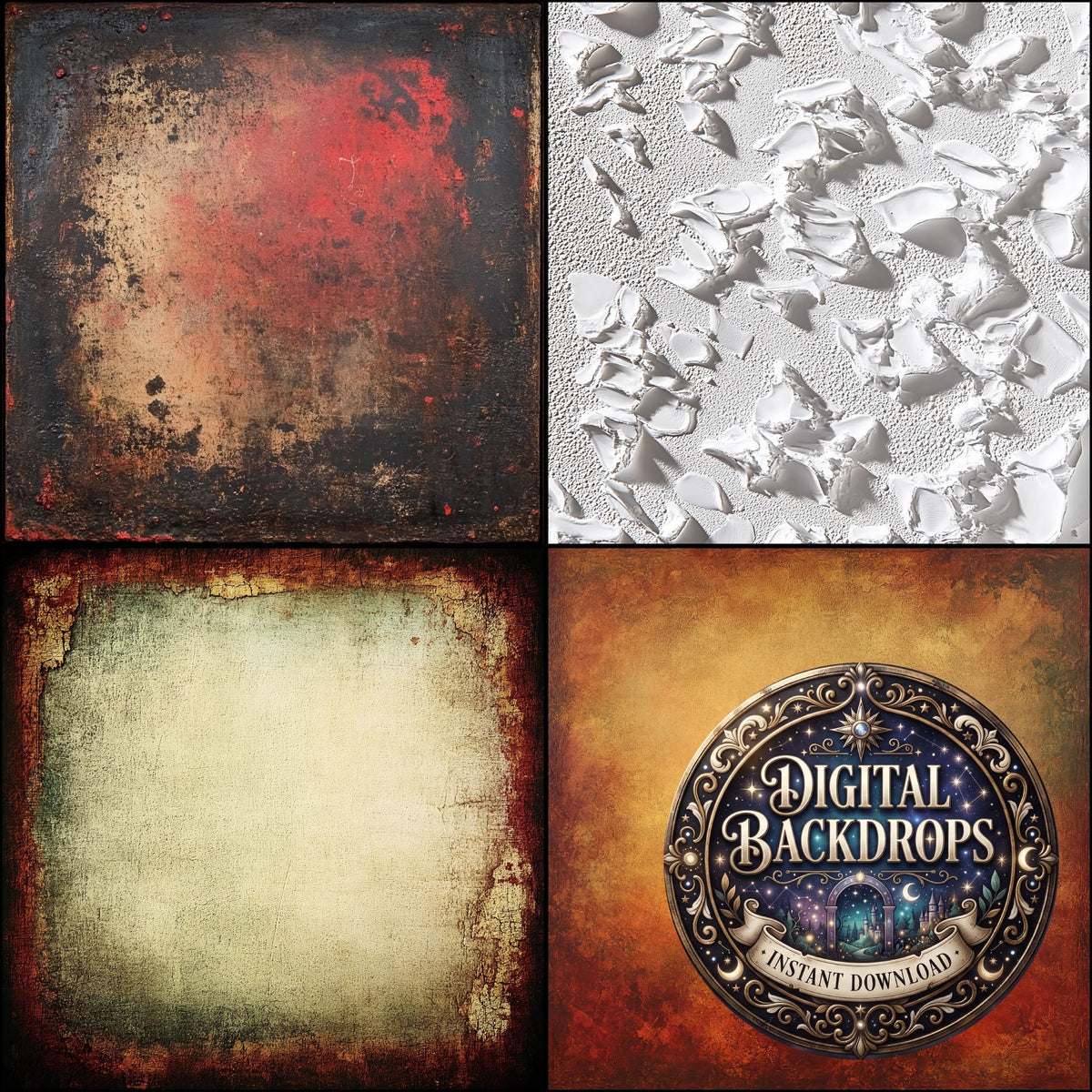 Photographer Textured grunge digital photography backdrops, preview of the downloadable set