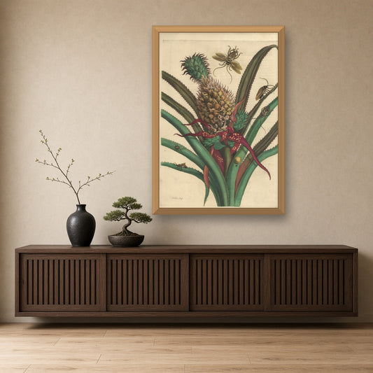 Pineapple with Cockroaches, Plate 1 from Metamorphosis of the Insects of Surinam by Maria Sibylla Merian — room mockup