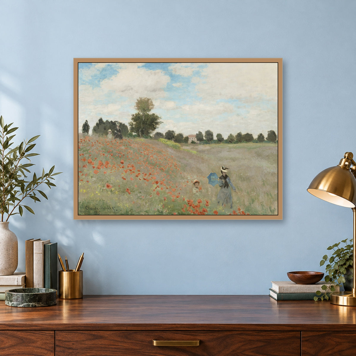 Poppy Field by Claude Monet — framed interior mockup