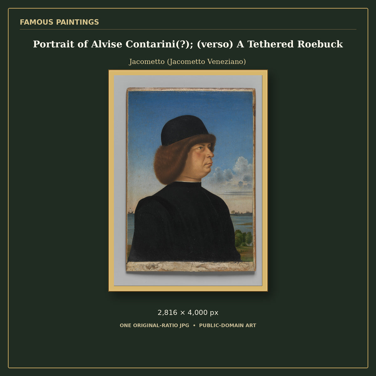 Portrait of Alvise Contarini(?); (verso) A Tethered Roebuck by Jacometto (Jacometto Veneziano), cover preview