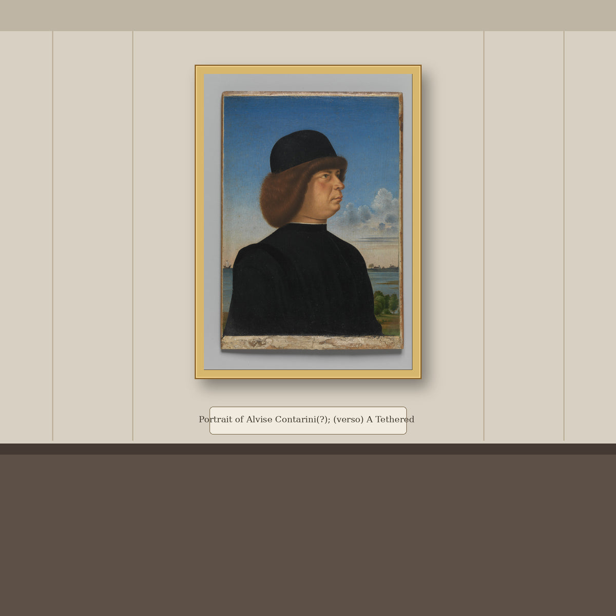 Portrait of Alvise Contarini(?); (verso) A Tethered Roebuck by Jacometto (Jacometto Veneziano), gallery mockup