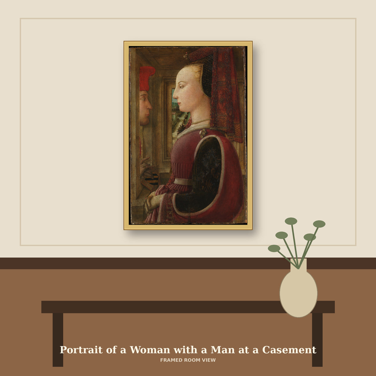 Portrait of a Woman with a Man at a Casement by Fra Filippo Lippi, room mockup