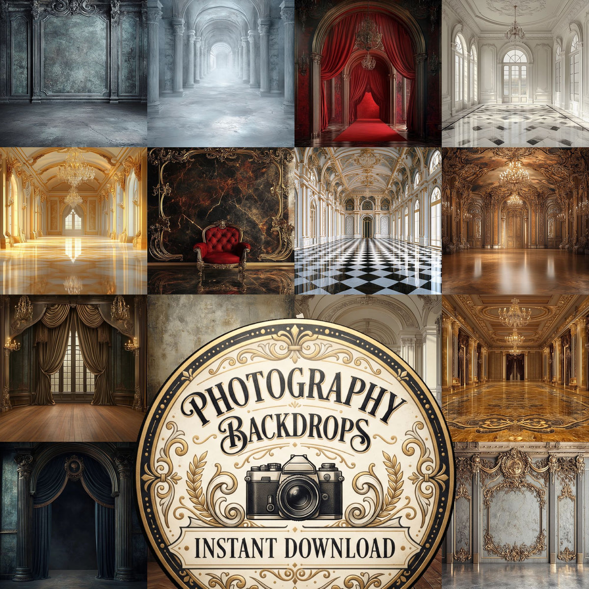Regal Room digital photography backdrops, preview of the downloadable set