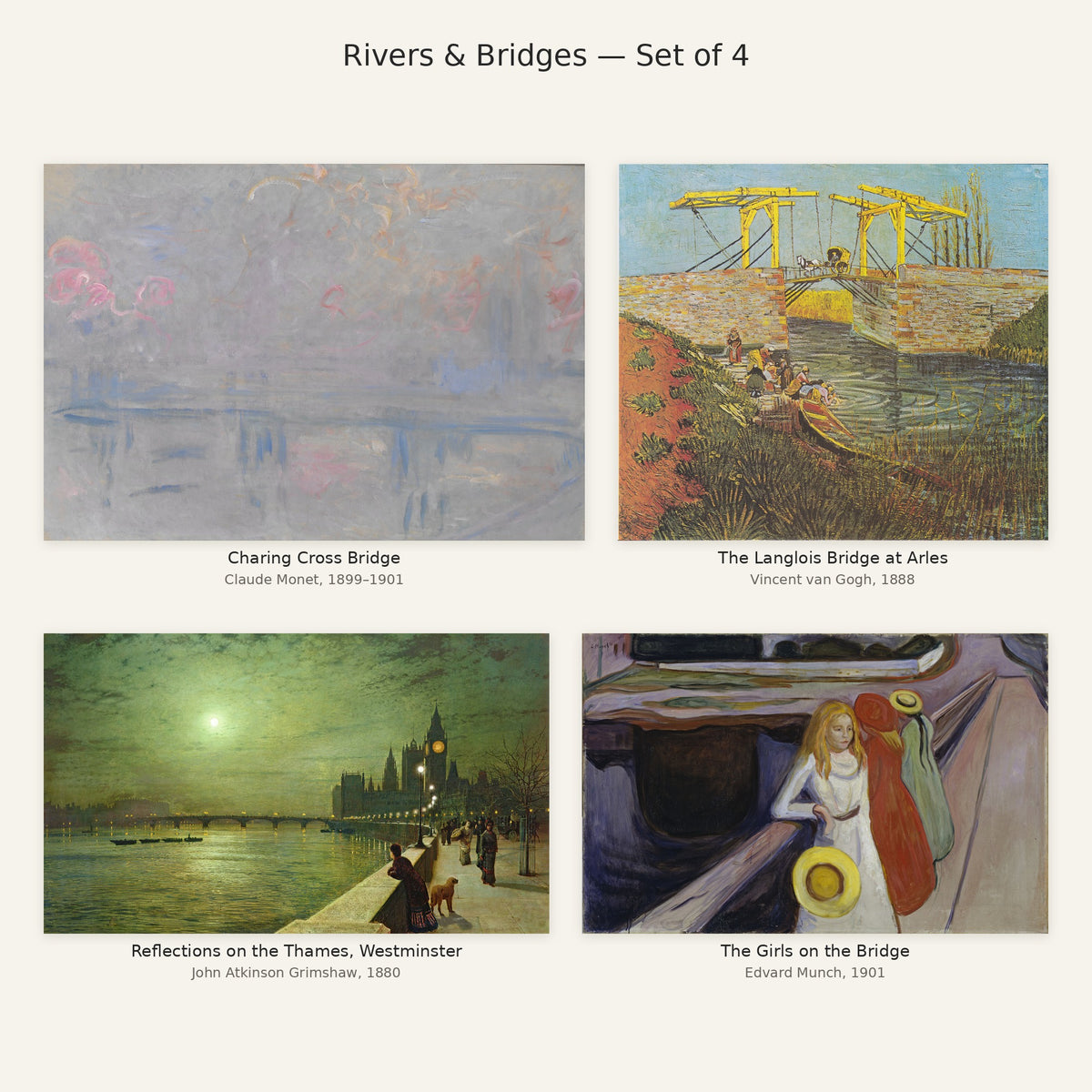 Rivers and Bridges Gallery Wall Set of 4 — all paintings in the set